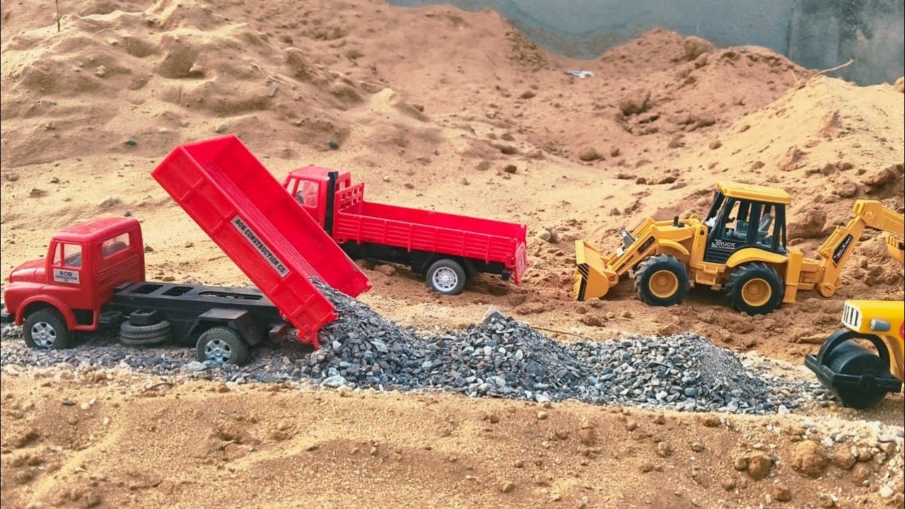 Mini constraction vehicles make a desert area road #toys #jcb