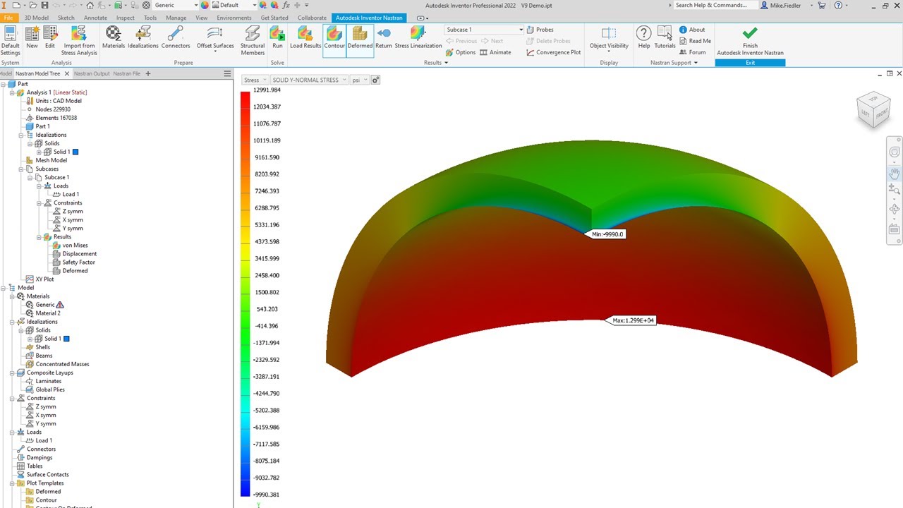 Autodesk Nastran Validation 9 - Thick-Walled Spherical Vessel under Uniform Internal Pressure