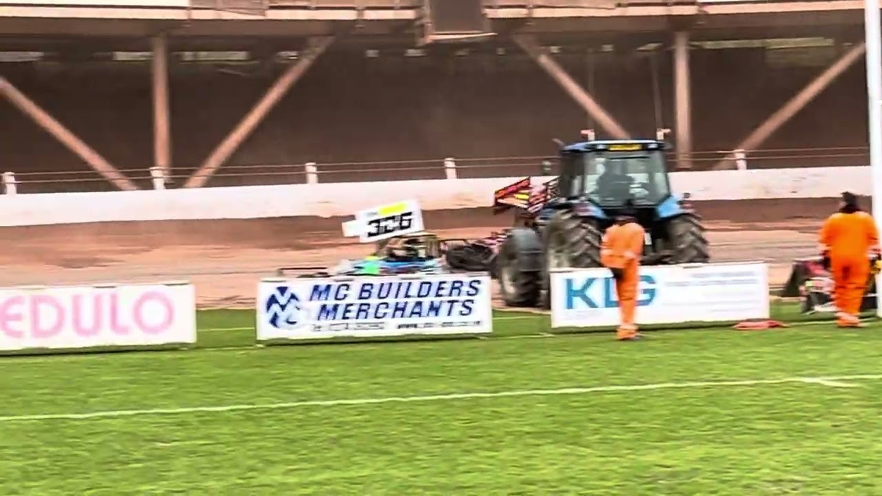 Action at the end of BriSCA F2&rsquo;s heat 1 at Odsal. Witts wins, roll over finish!