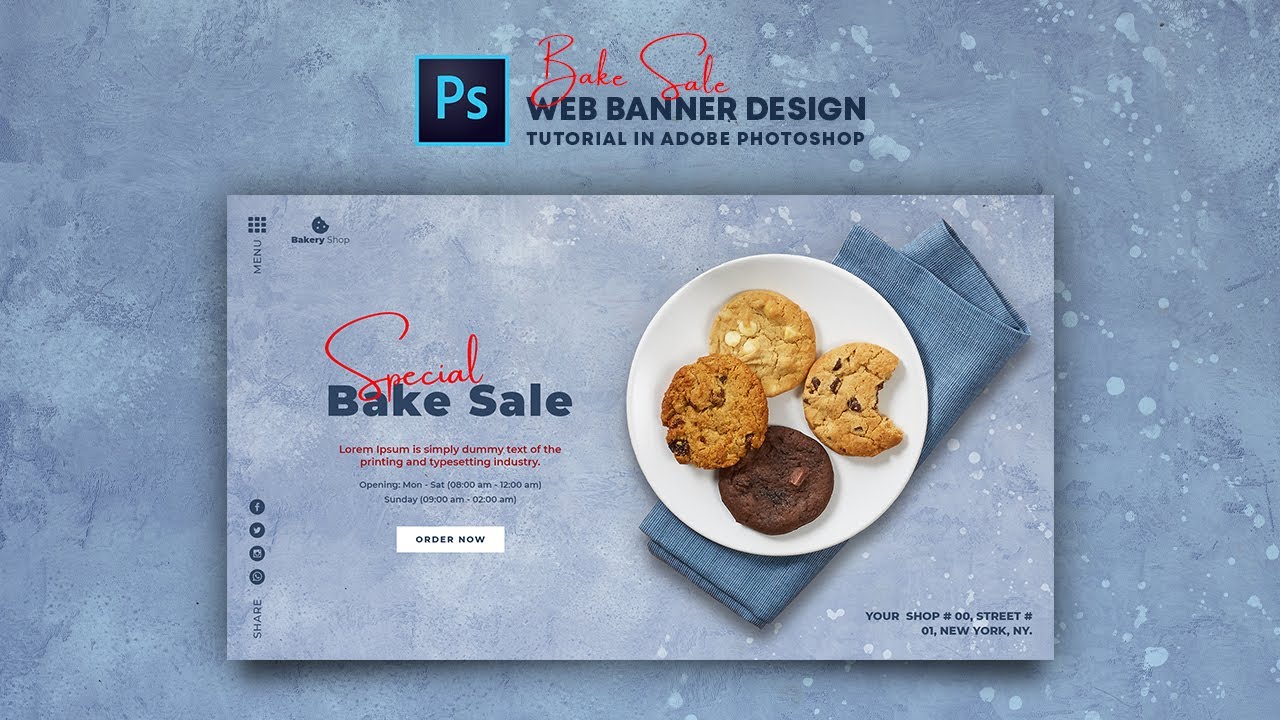 How to Design Bakery Shop Sale Web Banner | Adobe Photoshop Tutorial | Speed Art | Grafix Mentor