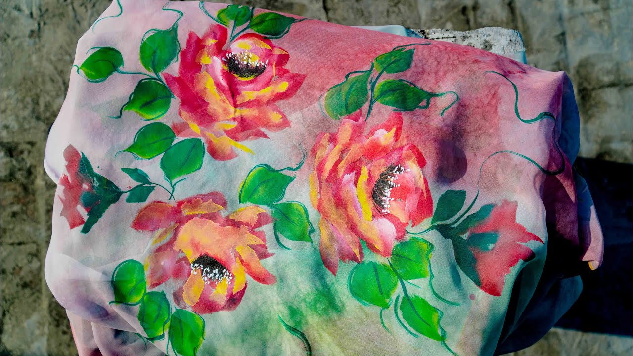 Making a Textured Floral Dupatta | Cinematic | Hand Painting | Fabric Painting |