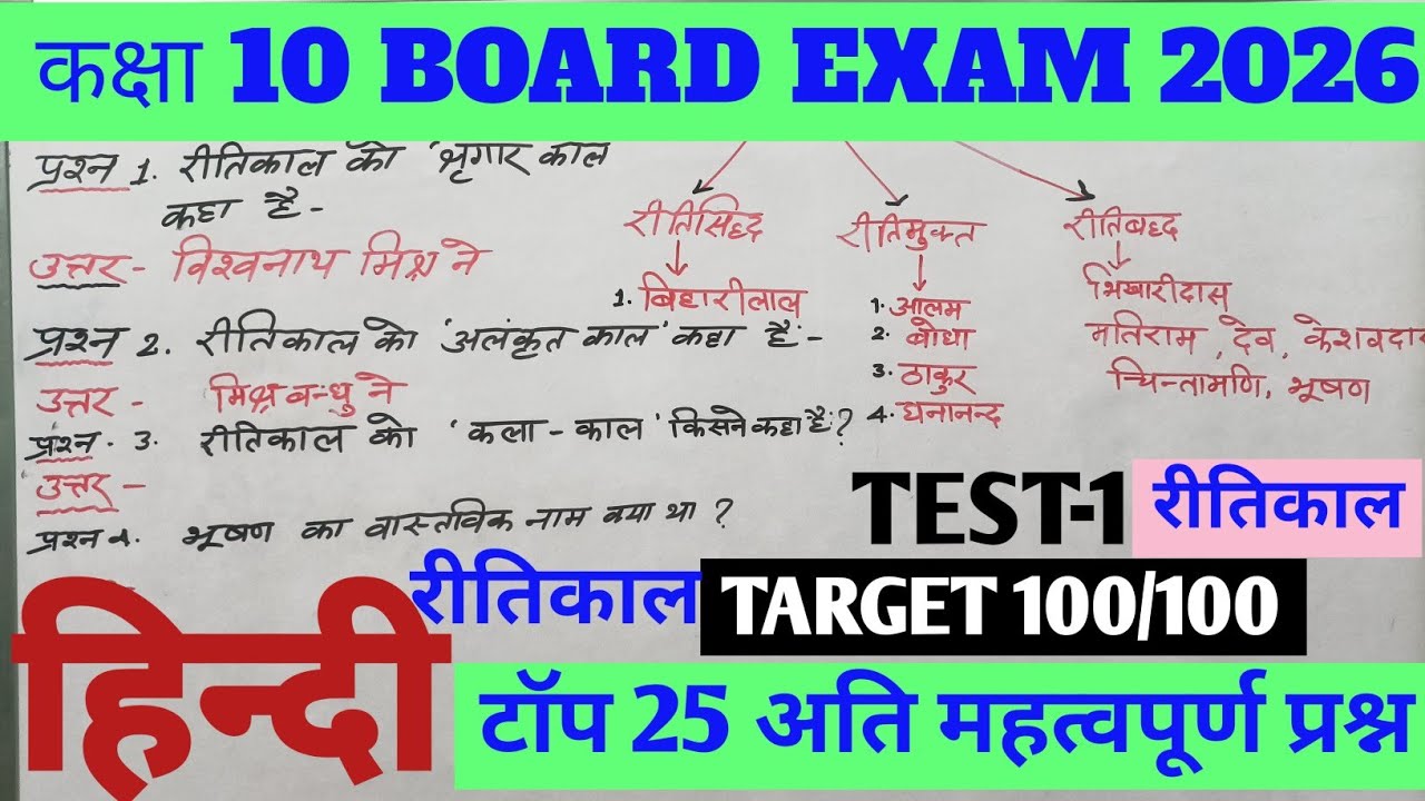हिन्दी पद्य साहित्य का विकास  |हिन्दी  रीति काल  कक्षा 10 | ✅Class 10 Hindi यूपी बोर्ड कक्षा 10 