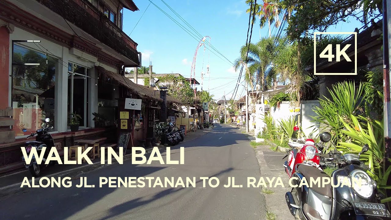 Walking in Bali Ubud along Jl. Penestanan to Jl. Raya Campuan [4k]
