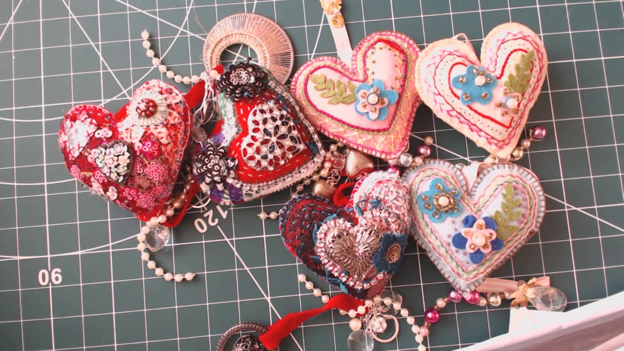 Slow Stitch for Lockdown No 2 Hearts Christmas Tree Decoration