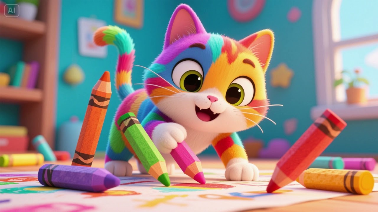 Colorful Fun with Cat and Crayons | Nursery Rhymes & Kids Songs 🎨🐱🌈