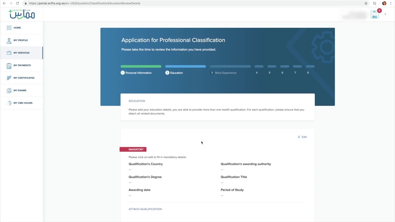 How to Apply for Classification in SCFHS Mumaris Plus