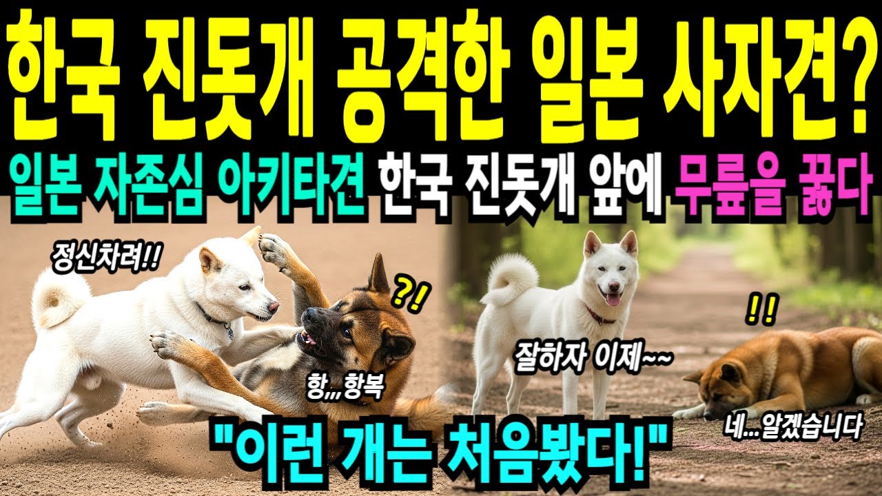 한국 진돗개 일본 아키타견 단숨에 제압 완전 망신당한 일본개 전세계 충격 [해외감동사연]