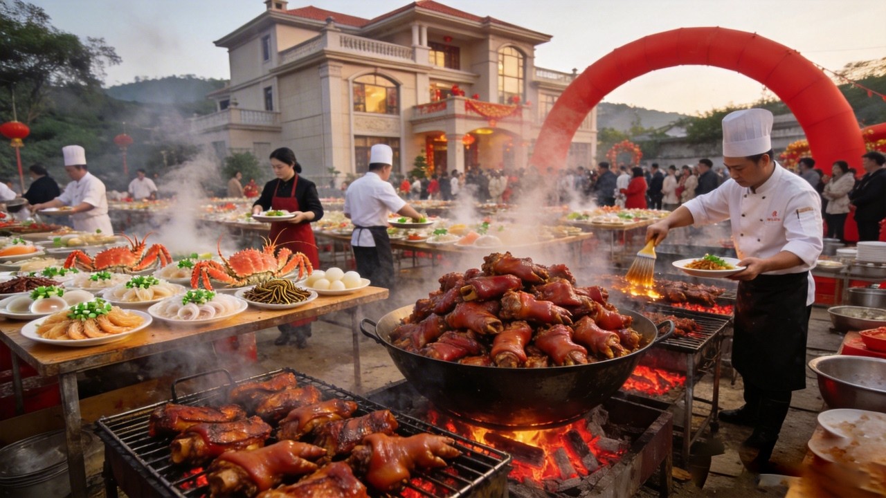 震惊！随礼一捧玫瑰花，在福建泉州吃出天价排面！传统中式婚礼新娘美到发光【我是忐忑妞】