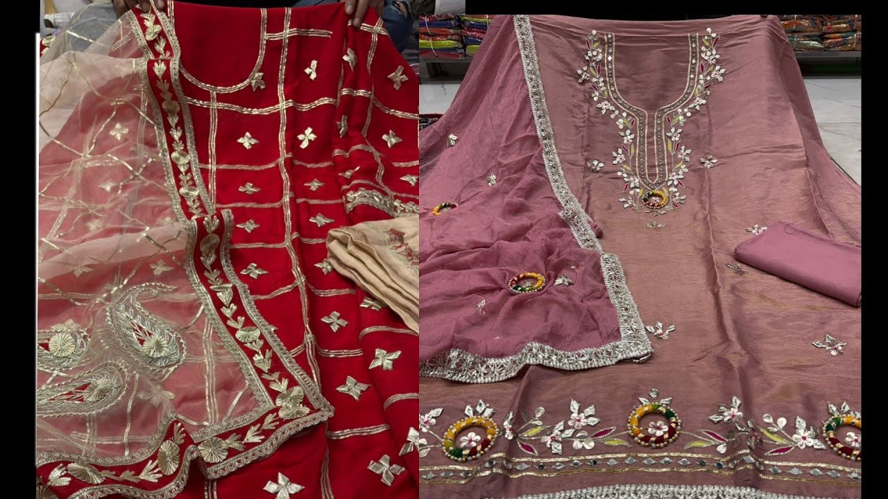 गोट्टा पत्ती का सुपर ट्रेंडिंग सूट बाजू वर्क बॉटम दुपट्टा वर्क इतना सस्ता रेट नहीं मिलेगा7056498486