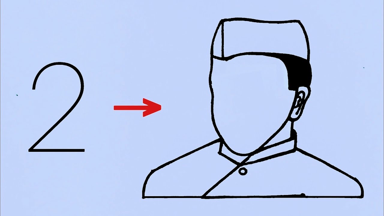 Jawaharlal Nehru drawing from Number 2 easy step by step// Easy Children's day drawing