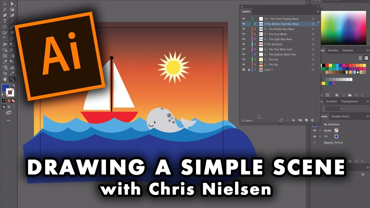 My Tutorial for how to Draw a Simple Sailboat Scene in Adobe Illustrator CC