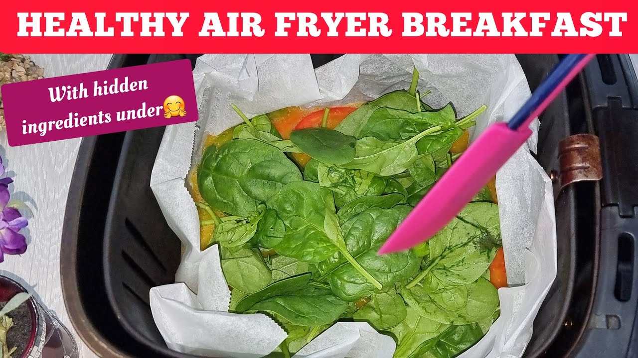How To Make Air fryer Egg Spinach Omelette Recipe Without A Pan. Easy breakfast recipe.