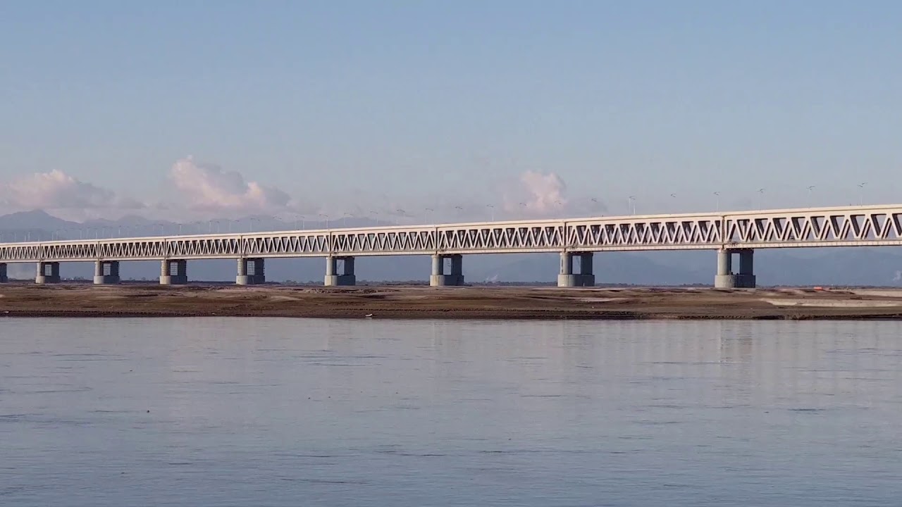 Bogibeel bridge spans the River Brahmaputra between Dibrugarh and Dhemaji districts of Assam,