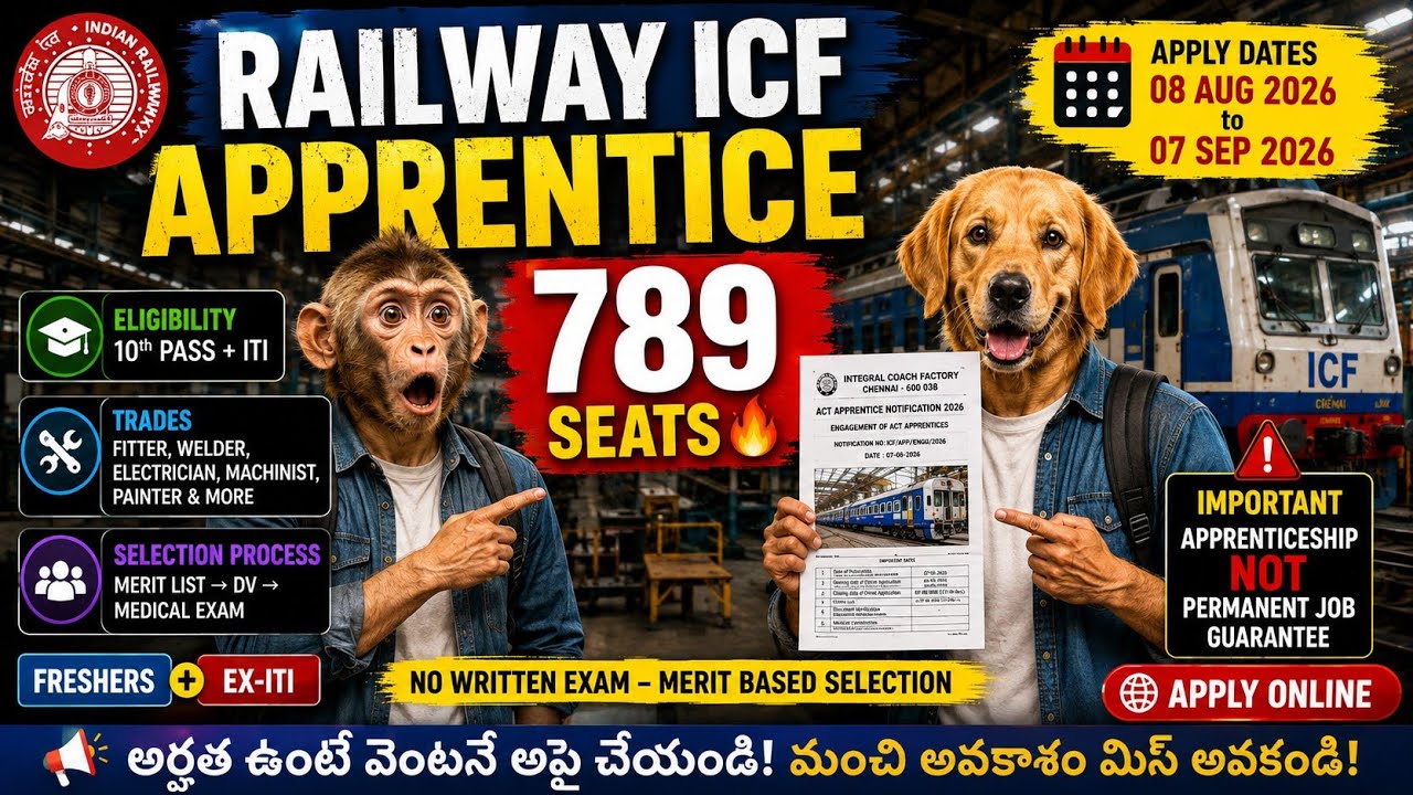 RAILWAY ICF APPRENTICE 2026 NOTIFICATION 🚨 789 Apprentice Seats #tamilnadu #railwayupdate #telugu 