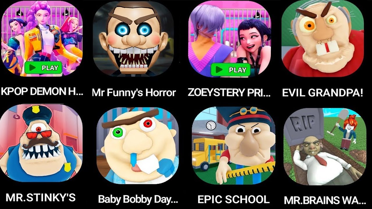 ROBLOX ESCAPE: KPOP DEMON HUNTERS,Mr Funny's!,ZOEYSTERY PRISON,ESCAPE EVIL GRANDPA!,MR. STINKY'S...
