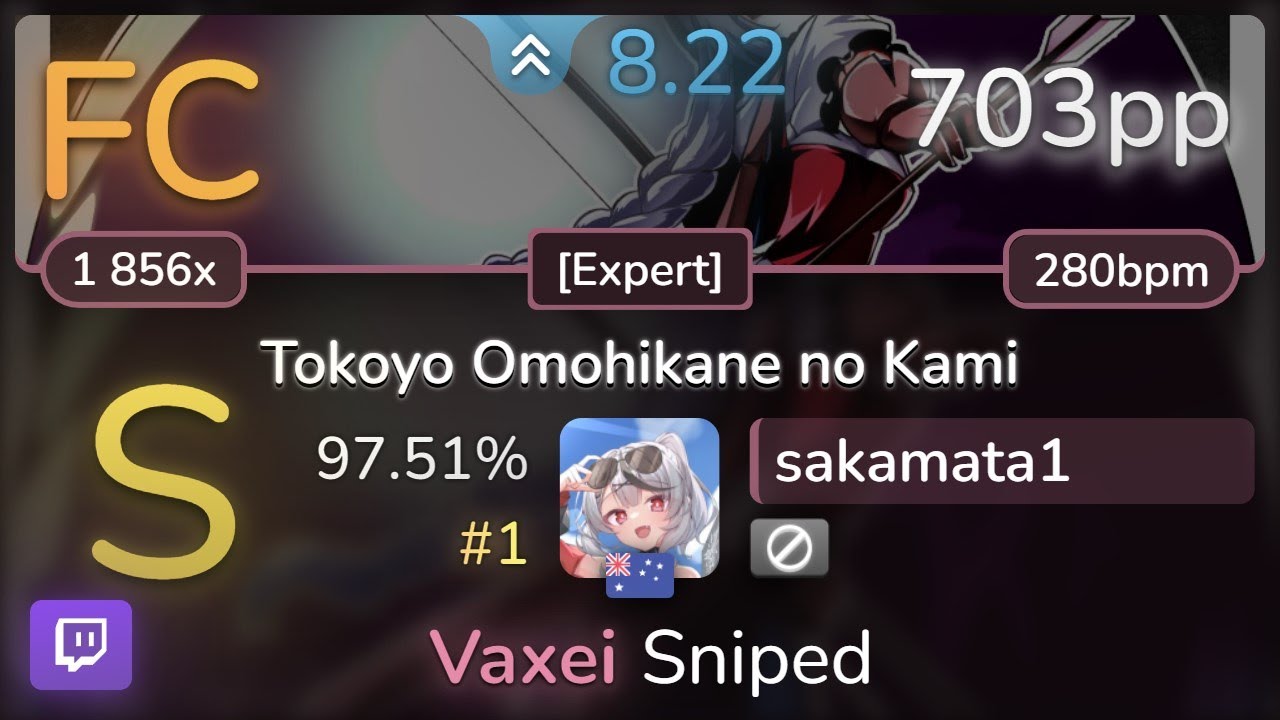 🔴 8.2⭐ sakamata1 | UNDEAD CORPORATION - Tokoyo Omohikane no Kami [Expert] 97.51% (#1 703pp FC)- osu!