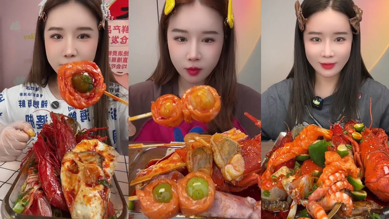 Mukbang #295:Eat seafood lobster 🦞 red devil shrimp 🍤 salmon shrimp 🍤🤤#mukbang #yummy #delicious