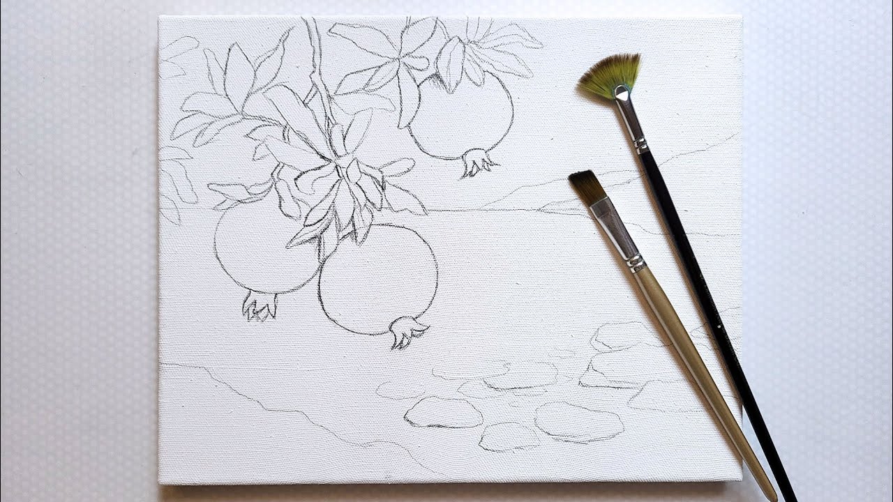 Seascape with Pomegranates / Acrylic Painting Idea / Step by Step