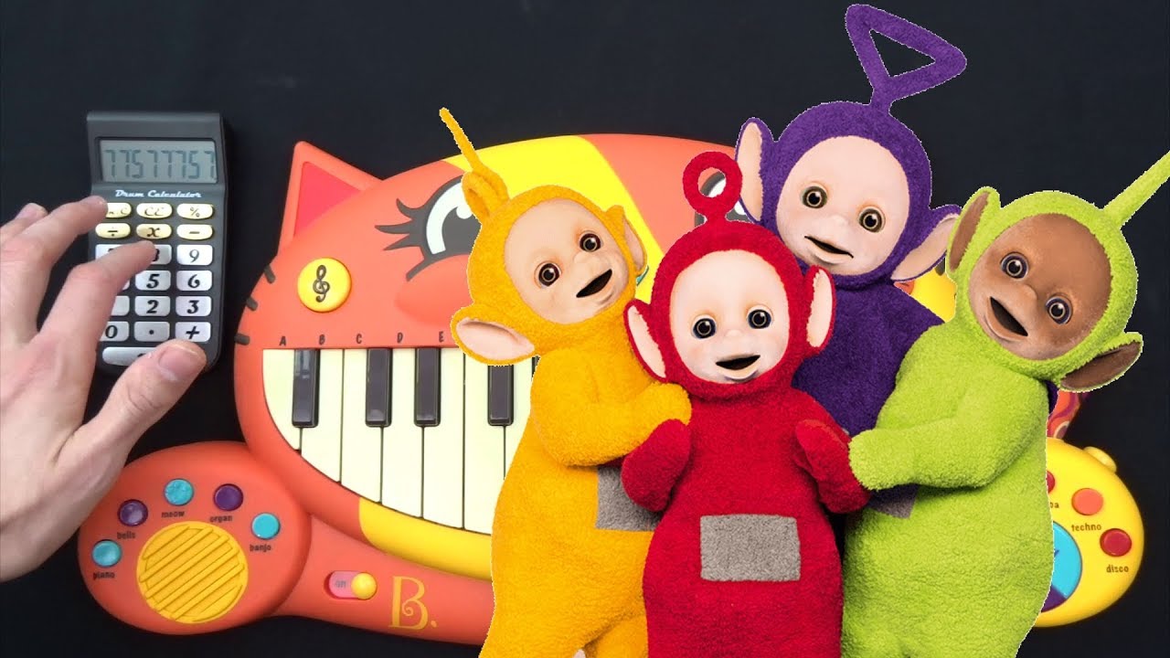 TELETUBBIES THEME BUT IT'S ON A CAT PIANO AND A DRUM CALCULATOR