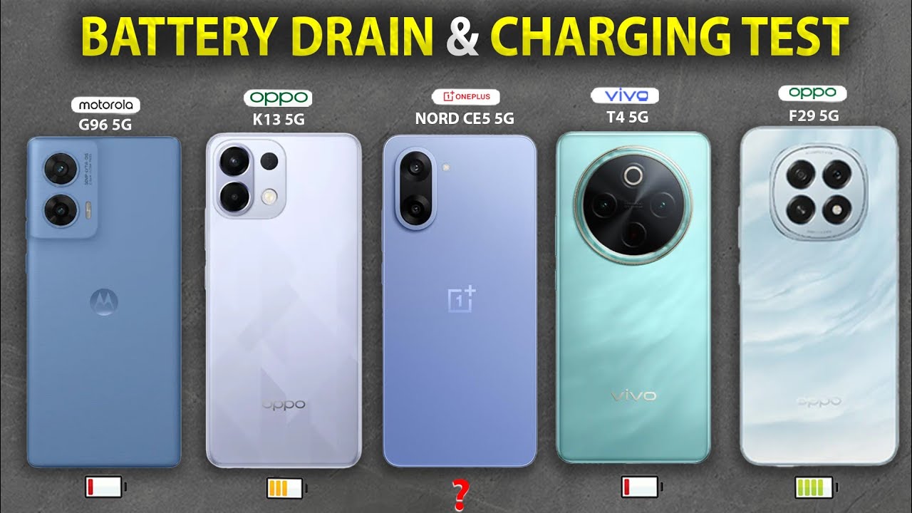 OnePlus Nord CE5 vs Vivo T4 vs Moto G96 vs OPPO K13 vs OPPO F29 Battery Drain and Charging Test