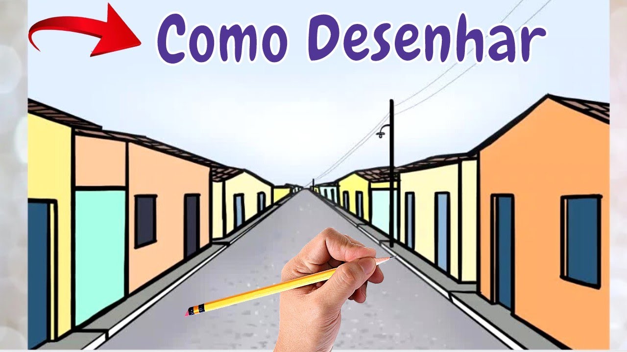 Desenho com Perspectiva e Ponto de fuga na Linha do Horizonte para Desenhar ou Relaxar