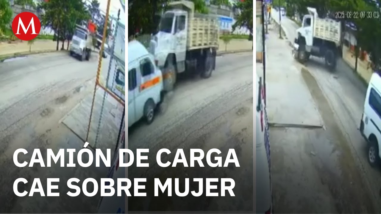 En Chiapas, cae camión de carga sobre las piernas de una mujer y no hay responsables
