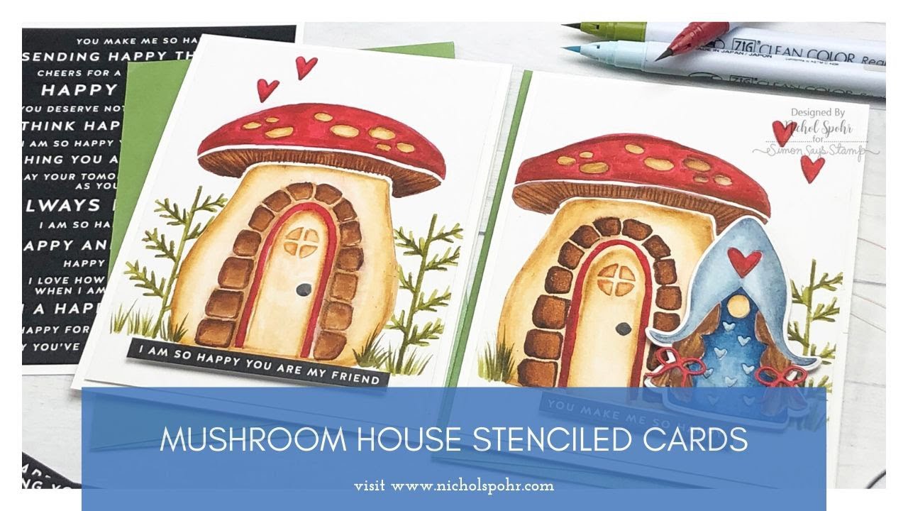 Mushroom House Stenciled Card (Simon Says Stamp)