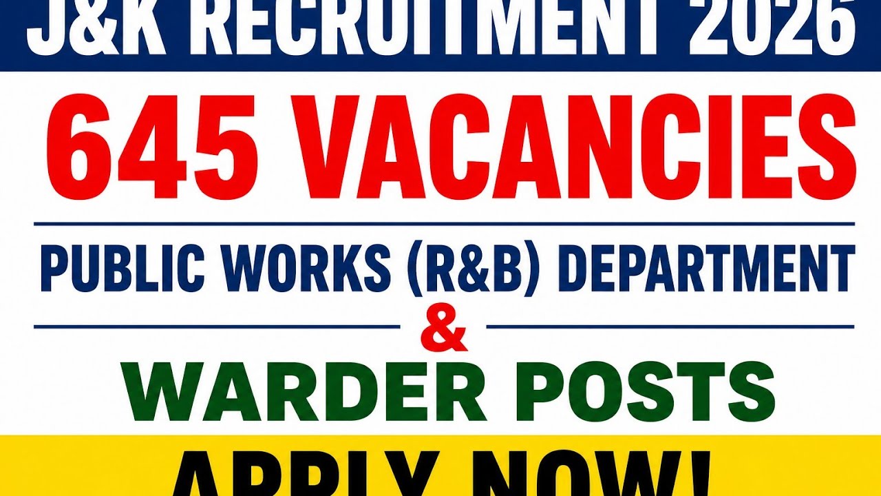JKSSB 645 Vacancies Notification | Public Works (R&B) | Home Department | Draftsman 