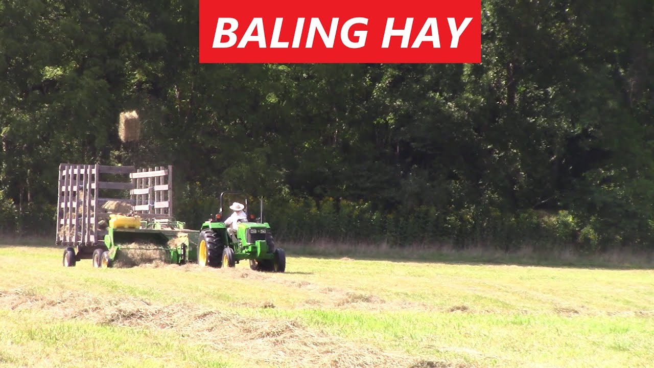 Baling Hay - One Man Show - John Deere 5055d, 348 Baler, 42 Kicker - Pounding Out Square Bales