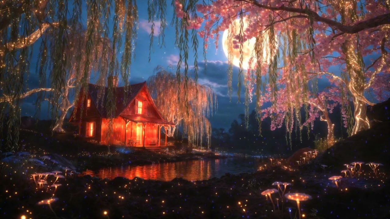 Drift Into Deep Sleep Beside a Glowing Willow Cottage ✧ Insomnia Relief 🌙