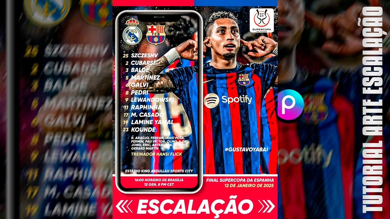 Como fazer Arte de Escalação para jogos de Futebol - Line-up Football Soccer Edit | Tutorial PicsArt