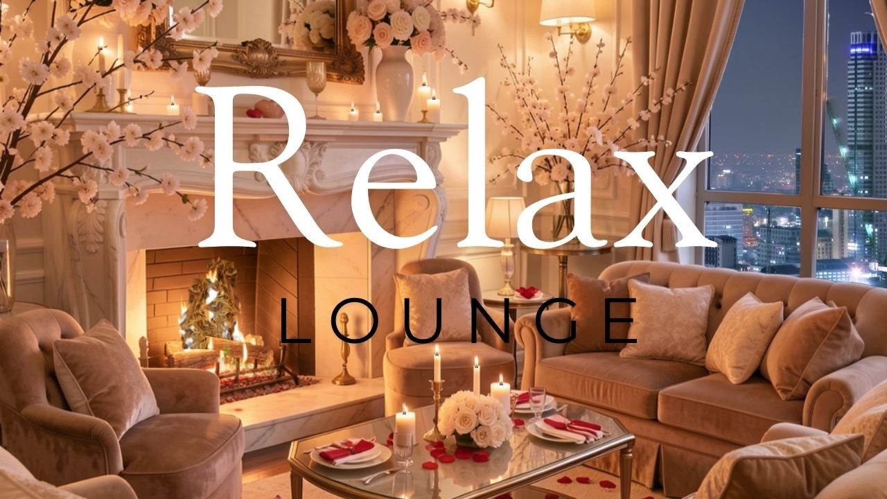 Romantic Cozy Evening Ambience | Fireplace, Candlelight & Smooth Jazz | Luxury Lounge Relaxation