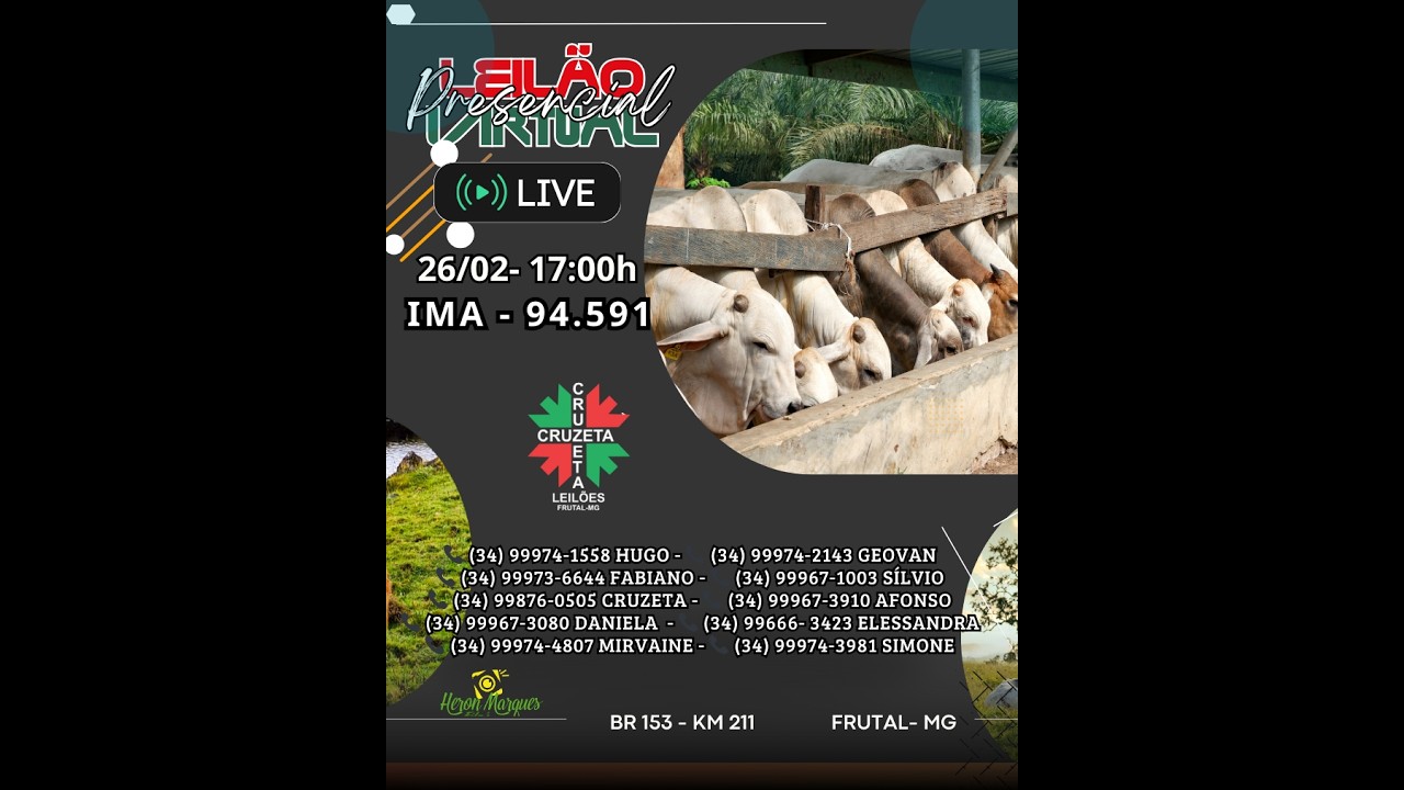 LEILÃO Virtual e Presencial da Cruzeta Leilões / Frutal - MG / Dia  26/02/2026