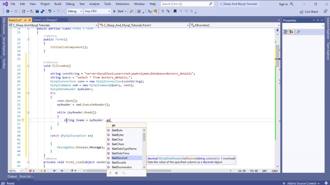 How to populate ComboBox with data from MySQL Database using C# Sharp