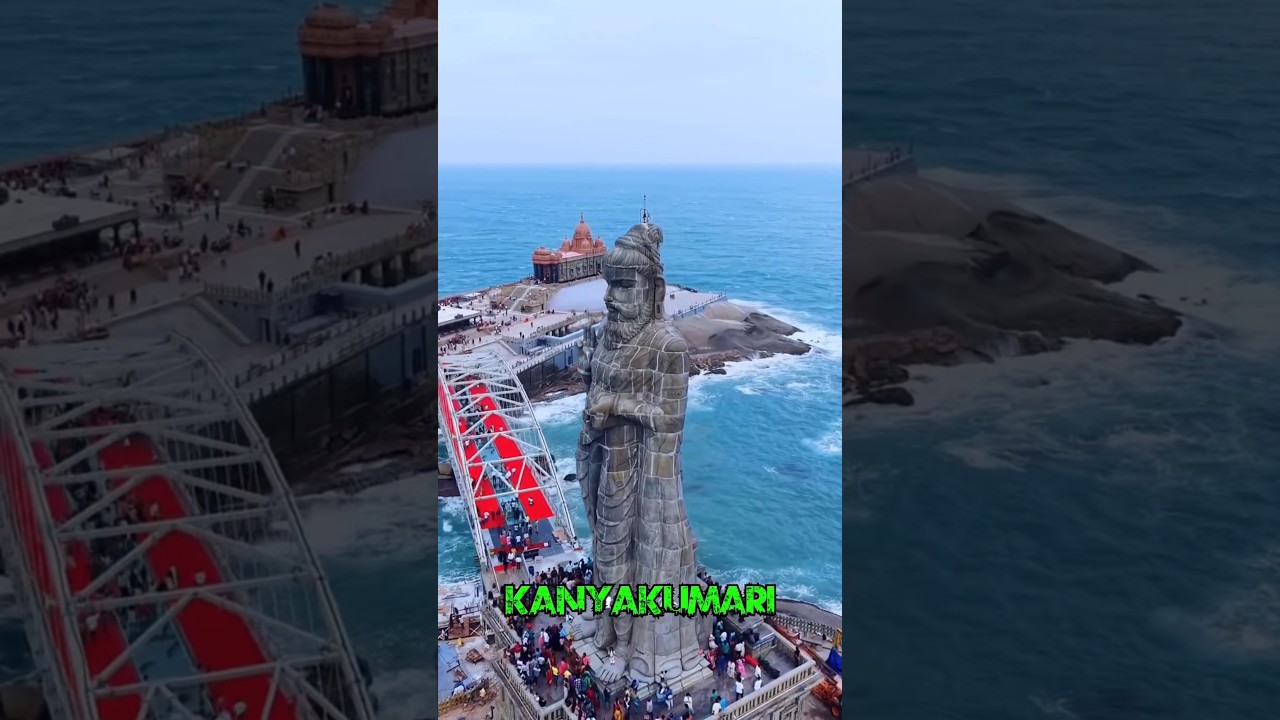 Kanyakumari Thiruvalluvar Statue from my Drone view The combined height of the statue. #ytshort