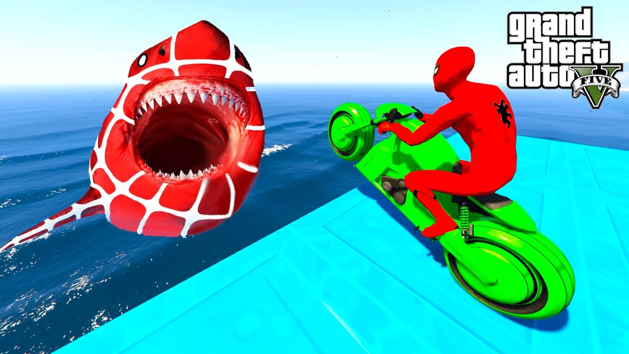 GTA V Spiderman Crazy Car Racing! Epic Stunt Map Challenge With Super Cars, Motorcycle and Boats