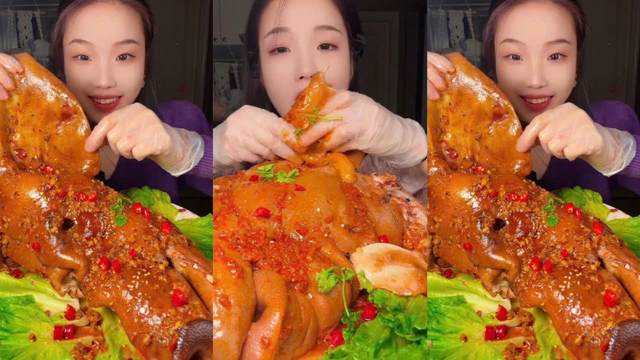 Eating Pig Head Meat, Spicy Braised Big Pig Head Meat, Eating Pork Fat Is More Than Addictive