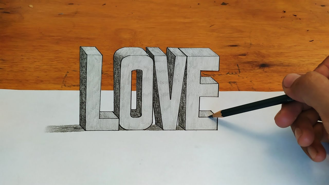 Menggambar tulisan LOVE 3D seperti berdiri | belajar menggambar