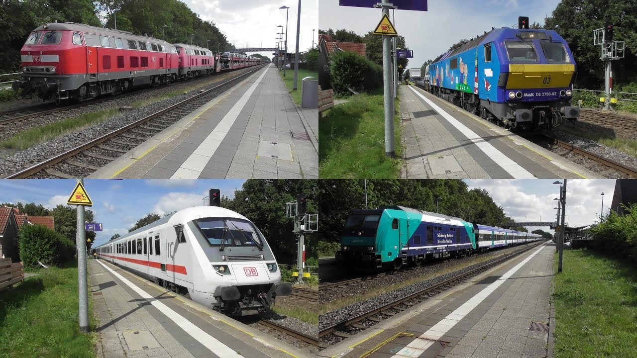 Bahnverkehr in Morsum(Sylt) 2019 mit DE2700, Br 218, 245 Rot und Blau und Vectron DE