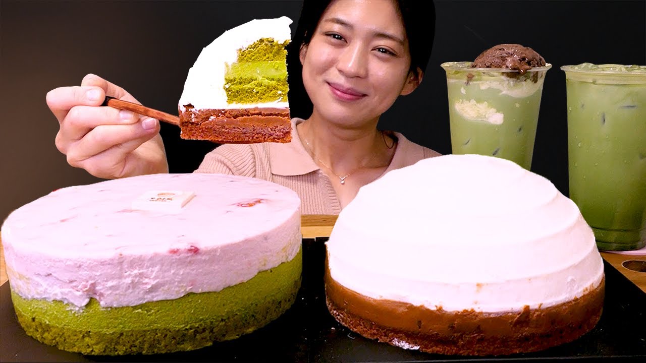🍰오설록 케이크 신메뉴 등장🥰녹차 케이크의 끝판왕 오설록 케이크 먹방❤ | Hallasan green tea, Strawberry green tea cake ASMR Mukbang