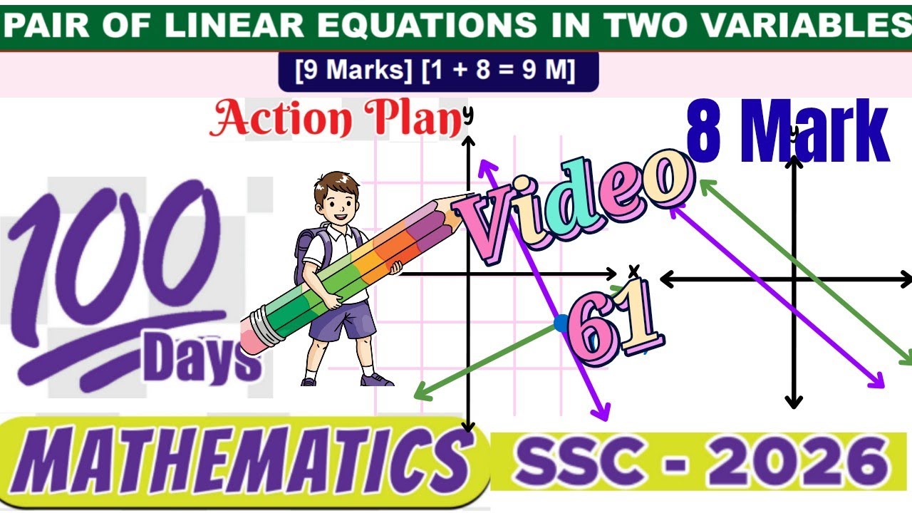 100 Days Action Plan/Video No. 61/Pair of linear equations in two variables/8 marks graph explained