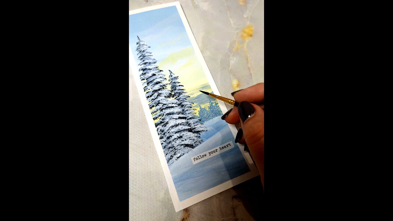 Winter ❄️ pine trees bookmark | Acrylic painting