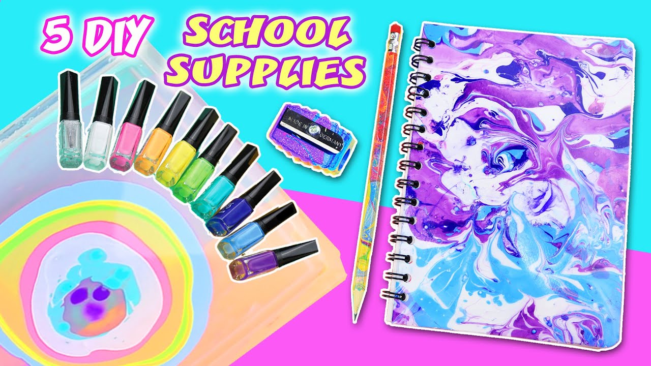 5 DIY School Supplies 💦 Hydro Dipping Nail Polish 💅 | aPasos Crafts DIY