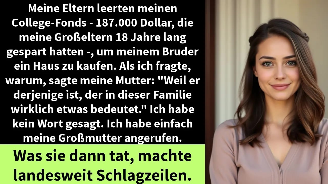 Meine Eltern leerten meinen College-Fonds - 187.000 Dollar, die meine Großeltern 18 Jahre lang...