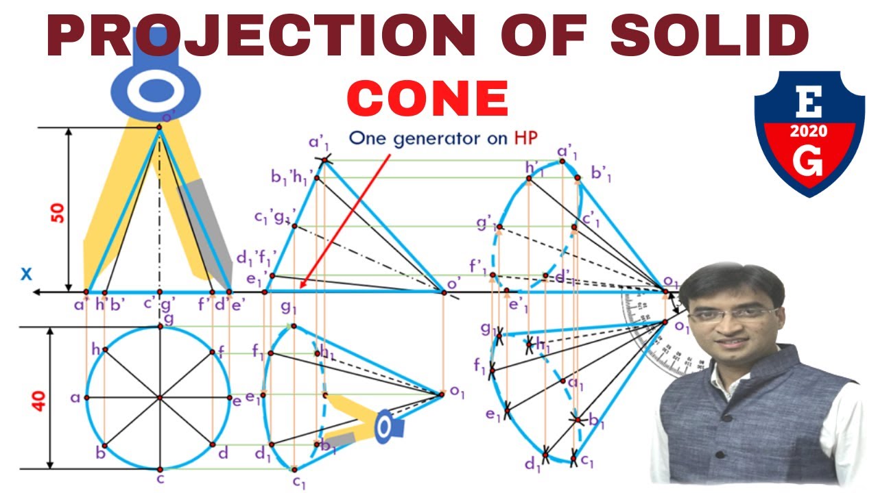 1| Projection of solid| cone| Solved problem| Engineering Drawing