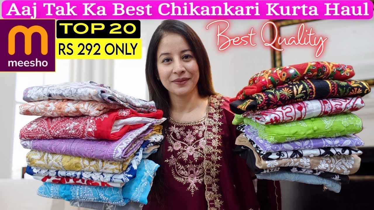 😯 Meesho Top 20 Chikankari Special Kurti/Kurta Set Haul Starting 292 #meesho #meeshohaul #haul