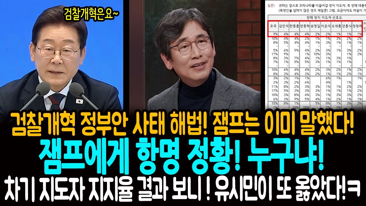 검찰개혁 정부안 사태 해법! 잼프는 이미 말했다! / 잼프에게 항명 정황! 누구냐! / 차기 지도자 지지율 결과 보니 유시민이 또 옳았다!ㅋ