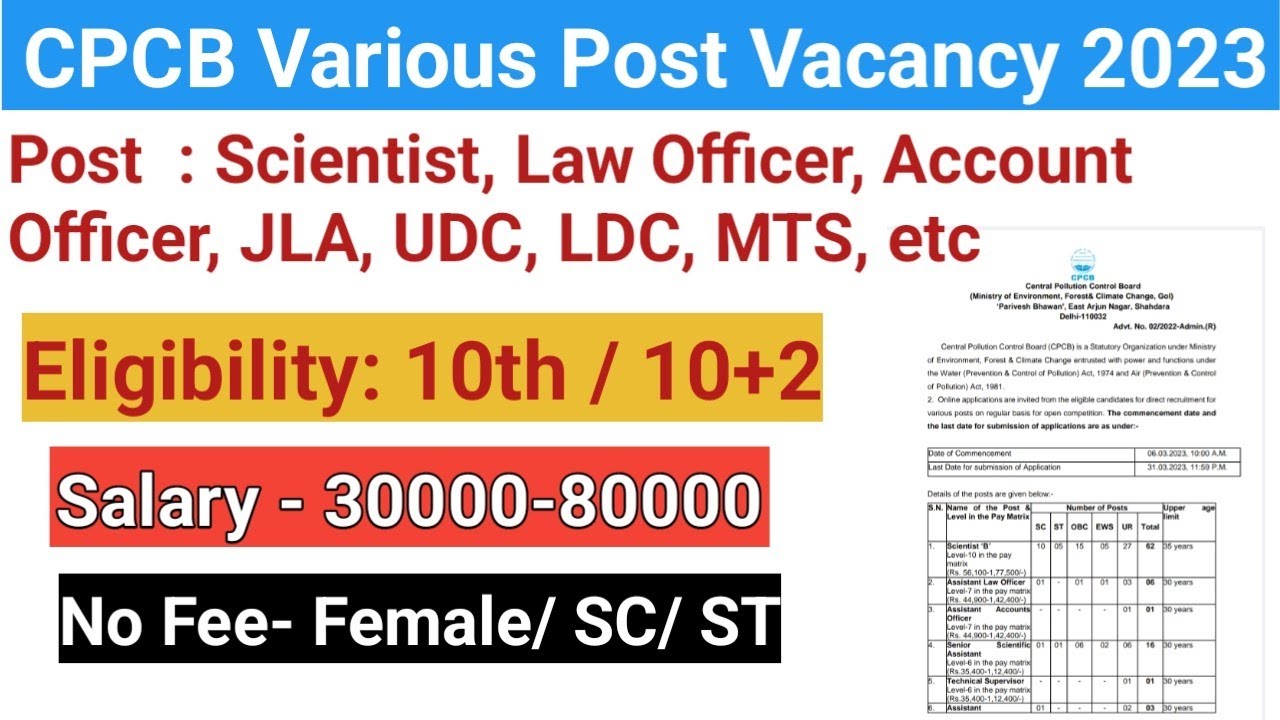 CPCB Recruitment 2023 || CPCB Notification Out 2023 || UDC/LDC/Assistant/MTS Govt. Jobs || 12th Pass