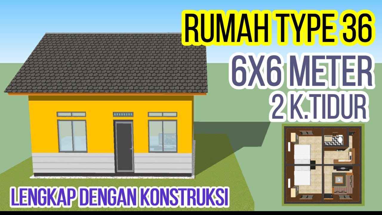 Desain Rumah Type 36 Ukuran 6x6 Meter 2 Kamar Tidur - Pents Design