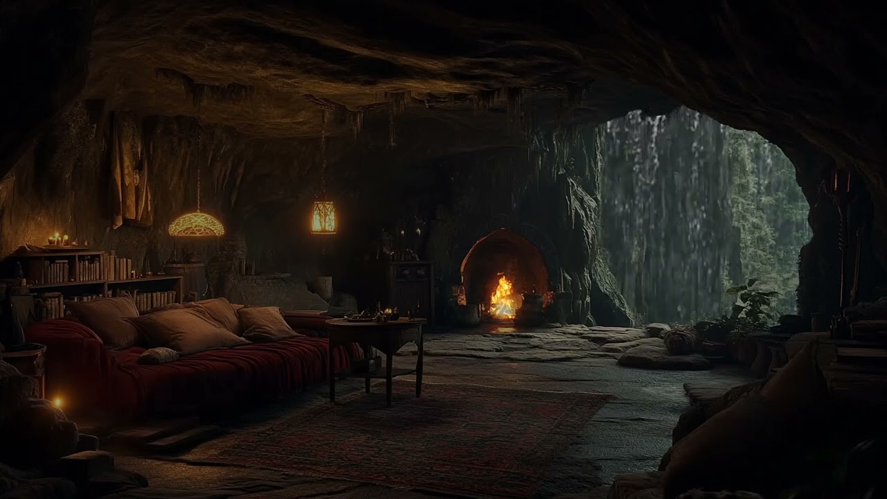 Sleep Better and Stress Relief with Heavy Rain and Fireplace in a Hidden Cave